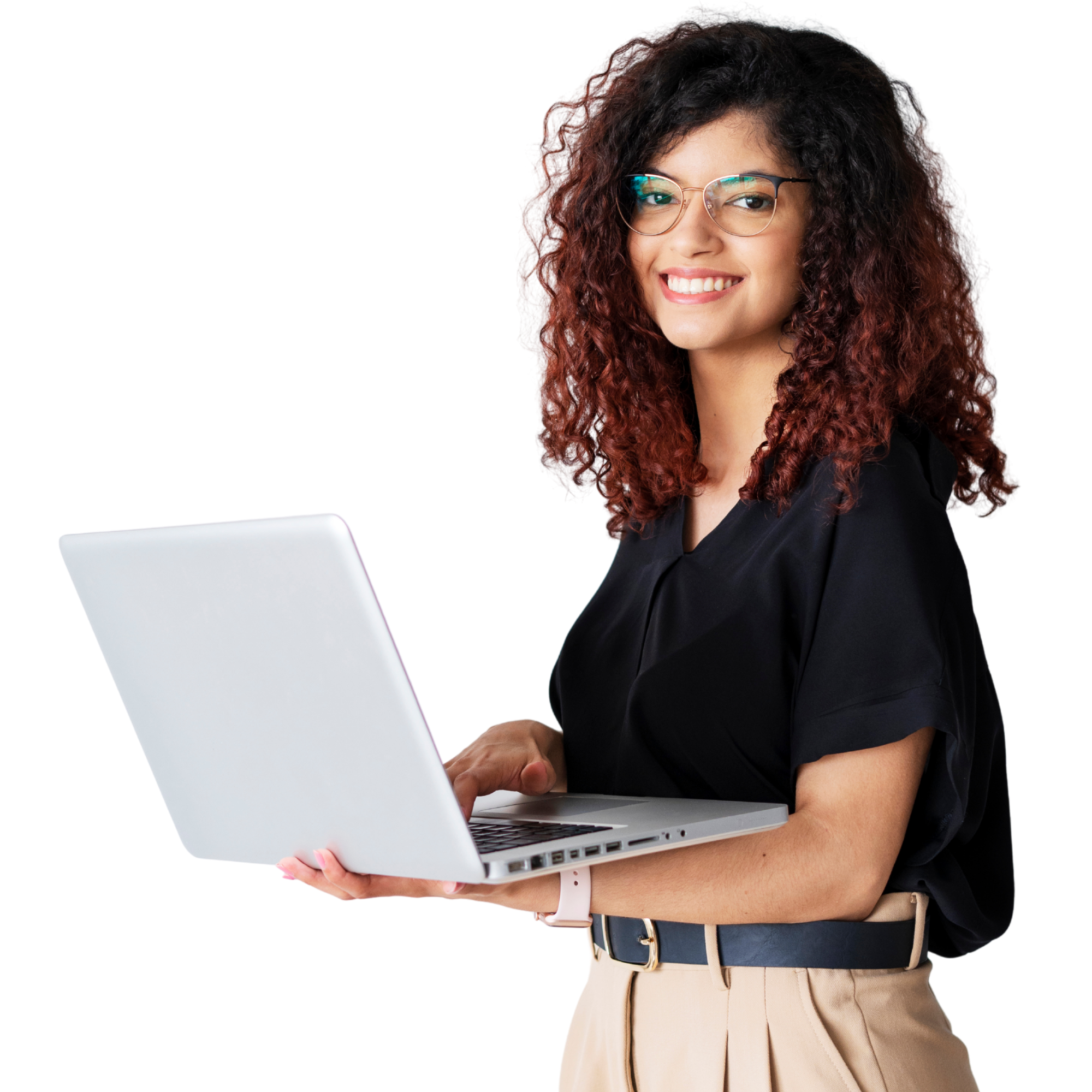 Smiling professional holding a laptop